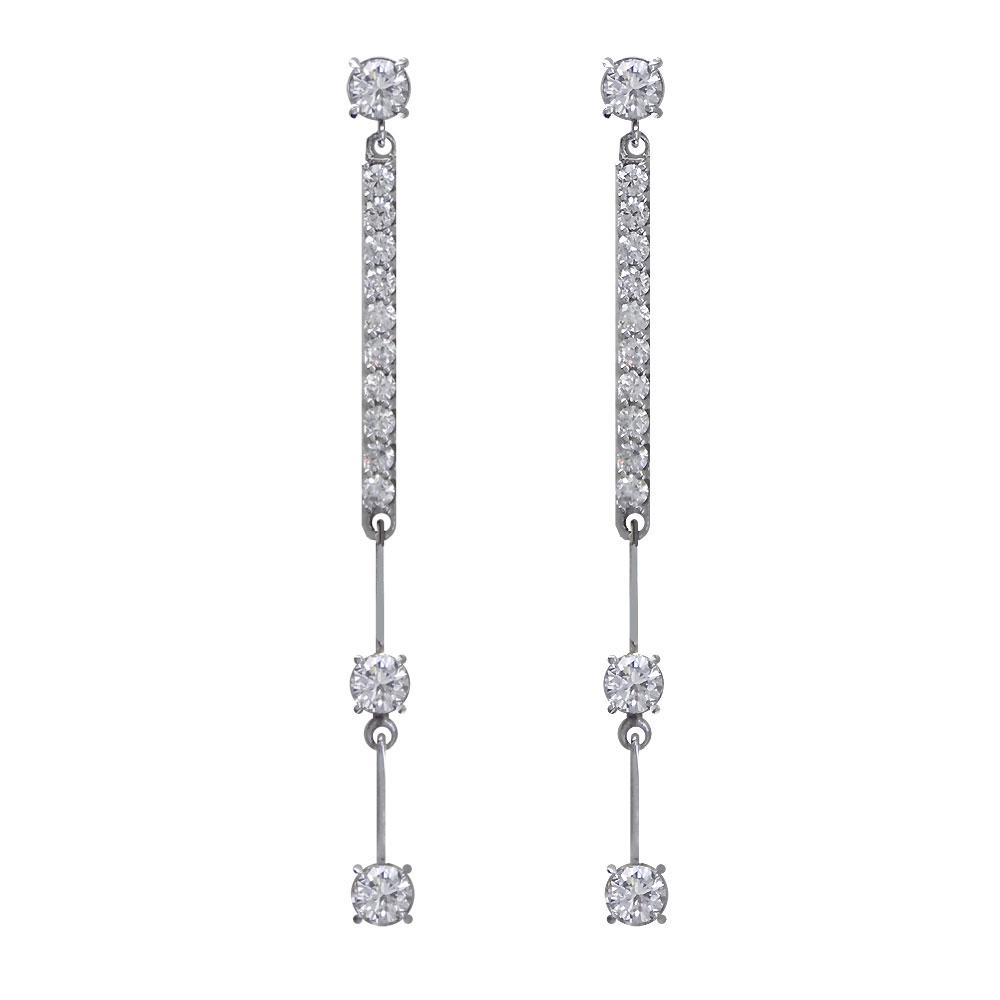 Diamond Line Earrings, 1.40CT in 14k White Gold