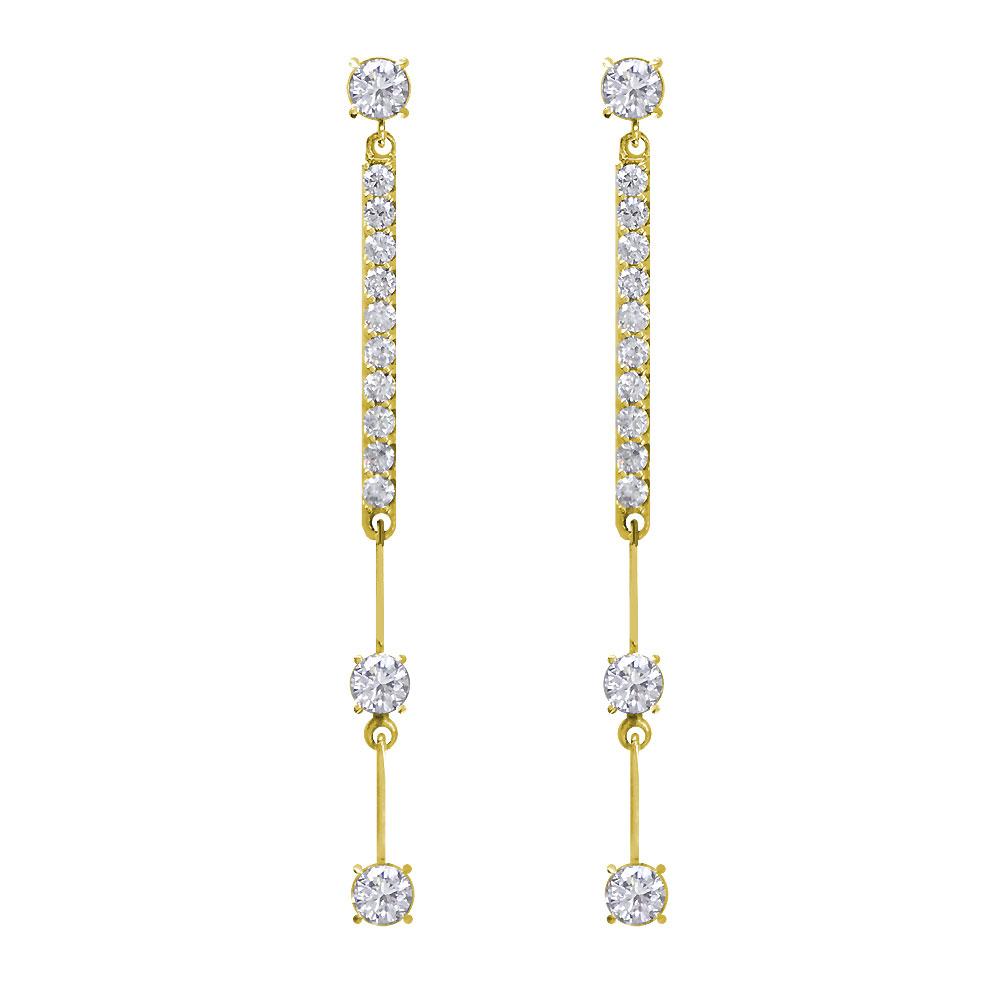 Diamond Line Earrings, 1.40CT in 18k Yellow Gold