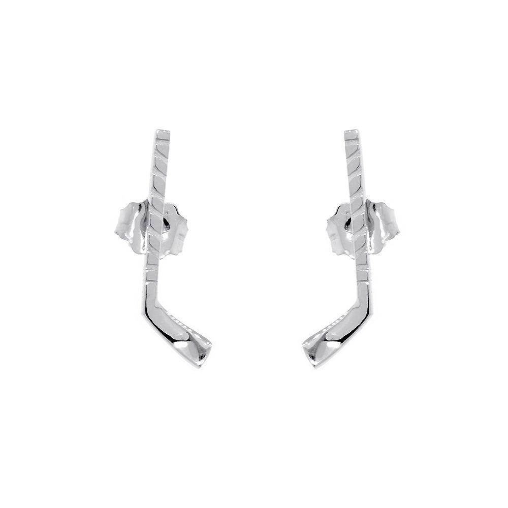 17mm Ice Hockey Stick Charm Earrings, Post Backs in Sterling Silver