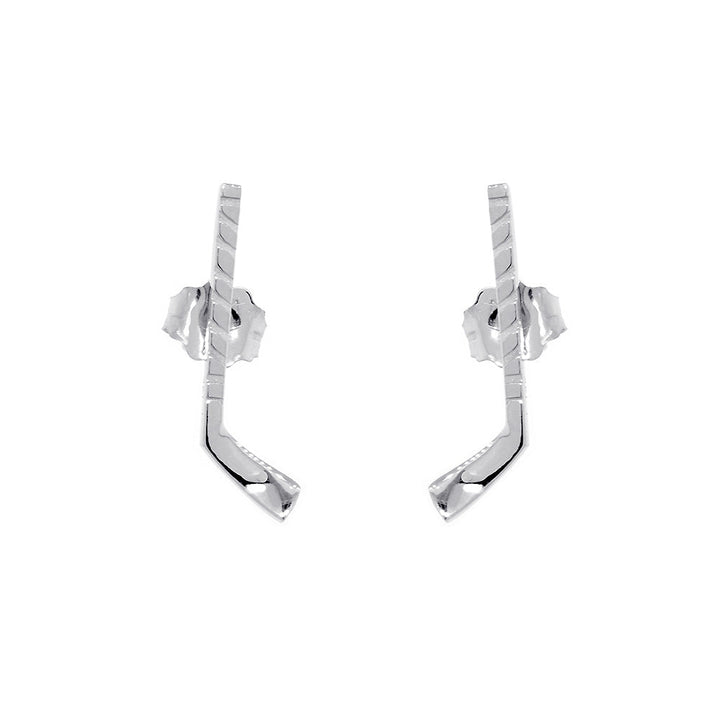 17mm Ice Hockey Stick Charm Earrings, Post Backs in Sterling Silver