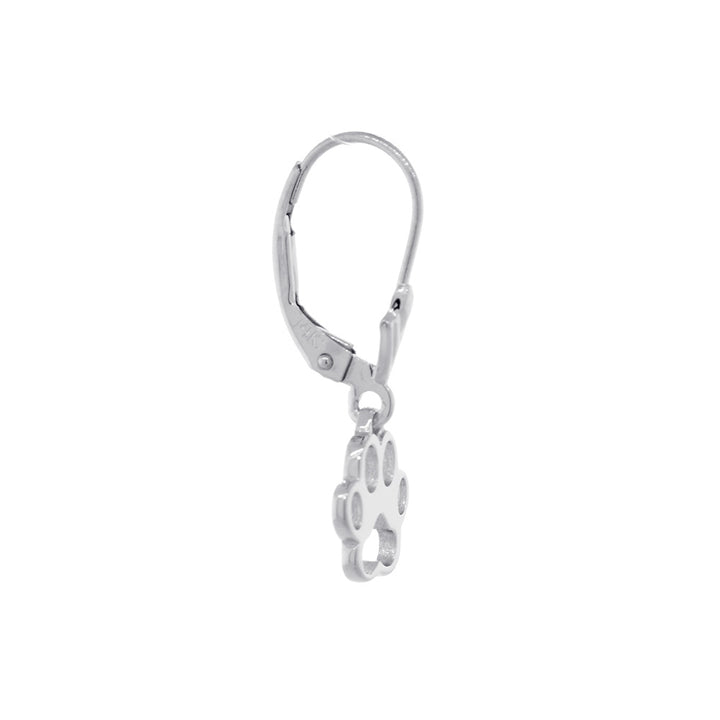 Open Dog Paw Charm Lever Back Earrings  in Sterling Silver