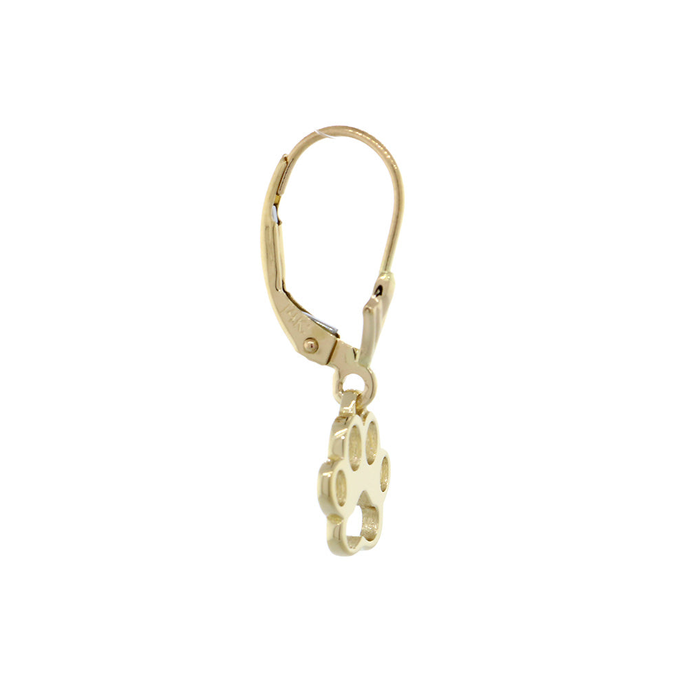 Open Dog Paw Charm Lever Back Earrings  in 14k Yellow Gold