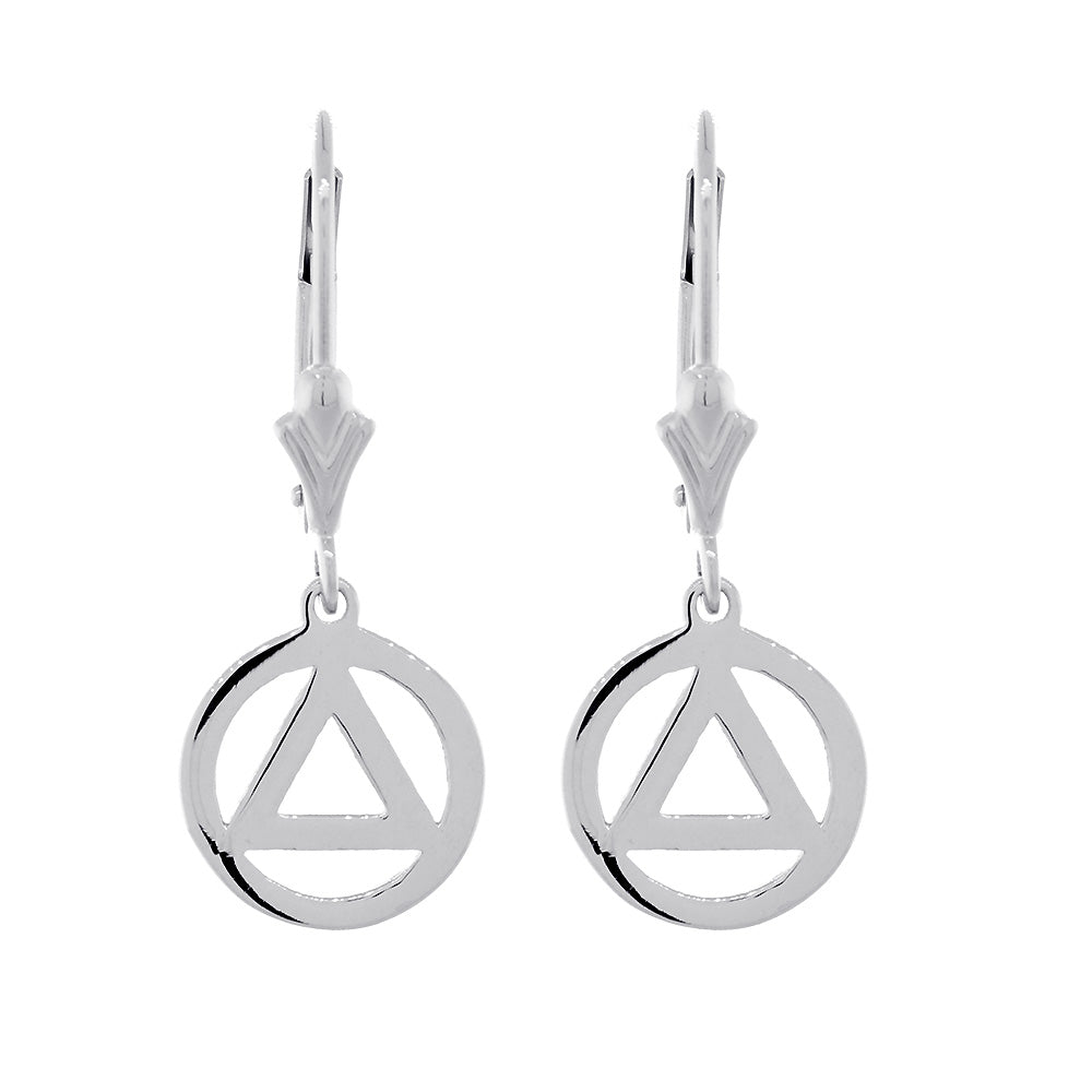 10mm AA Alcoholics Anonymous Sobriety Charm Lever Back Earrings  in Sterling Silver