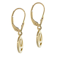 10mm AA Alcoholics Anonymous Sobriety Charm Lever Back Earrings  in 14k Yellow Gold