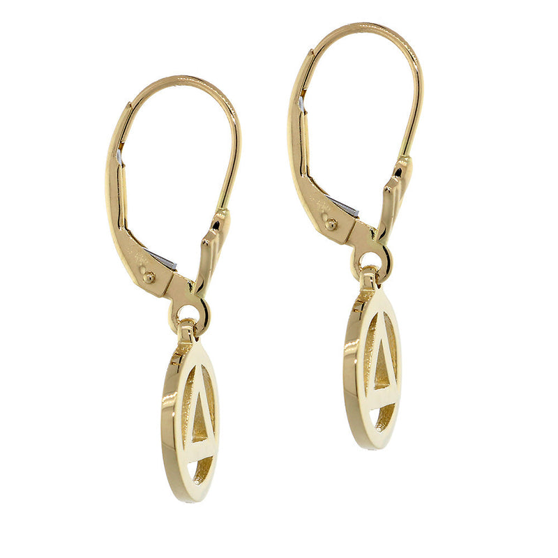 10mm AA Alcoholics Anonymous Sobriety Charm Lever Back Earrings  in 14k Yellow Gold