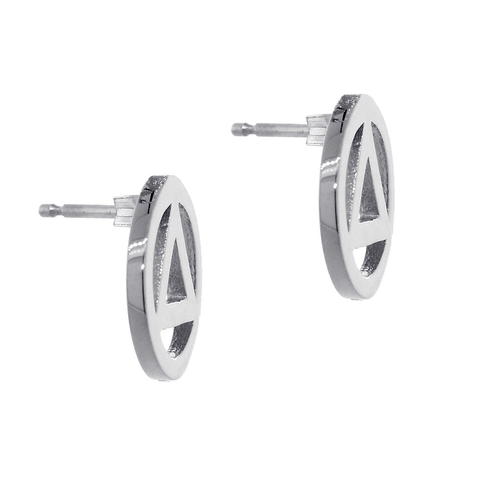 10mm AA Alcoholics Anonymous Sobriety Charm Post Back Earrings  in 14k White Gold