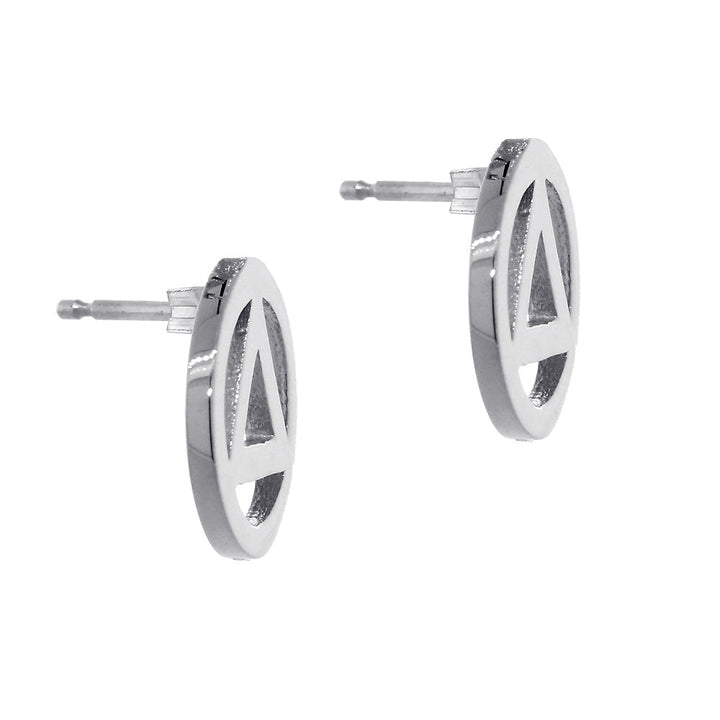10mm AA Alcoholics Anonymous Sobriety Charm Post Back Earrings  in 14k White Gold