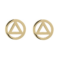 10mm AA Alcoholics Anonymous Sobriety Charm Post Back Earrings  in 14k Yellow Gold