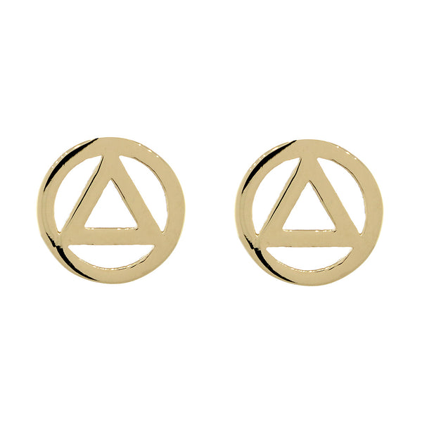 10mm AA Alcoholics Anonymous Sobriety Charm Post Back Earrings  in 14k Yellow Gold