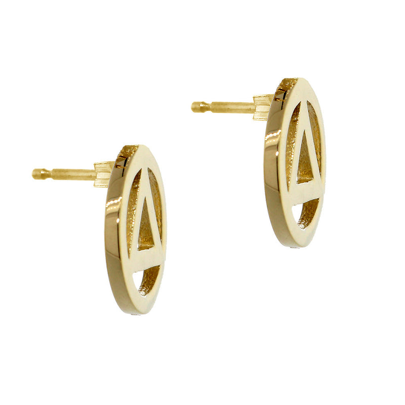 10mm AA Alcoholics Anonymous Sobriety Charm Post Back Earrings  in 14k Yellow Gold