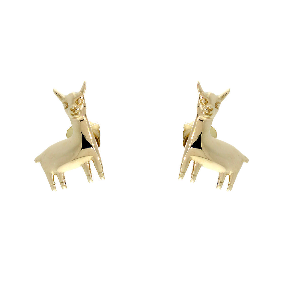 13mm Peru Llama Charm Earrings in 14k Yellow Gold