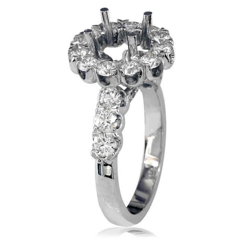 Round Diamond Halo Engagement Ring Setting in 18k White Gold