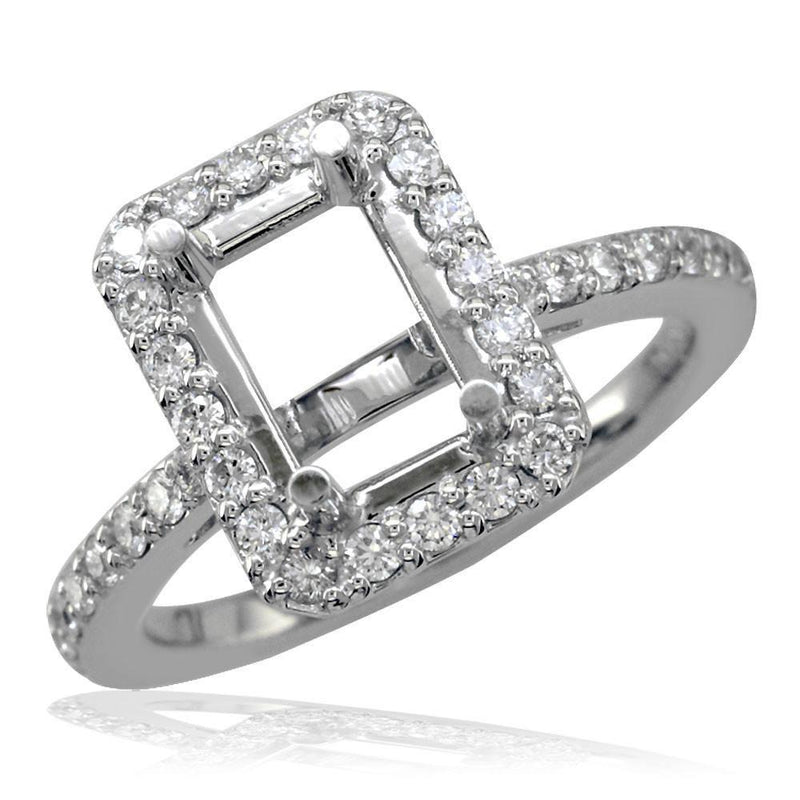 Emerald Cut Diamond Halo Engagement Ring Setting, 0.83CT in 18k White Gold