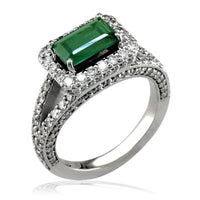 18K White Gold Green Tourmaline and Diamond Ring