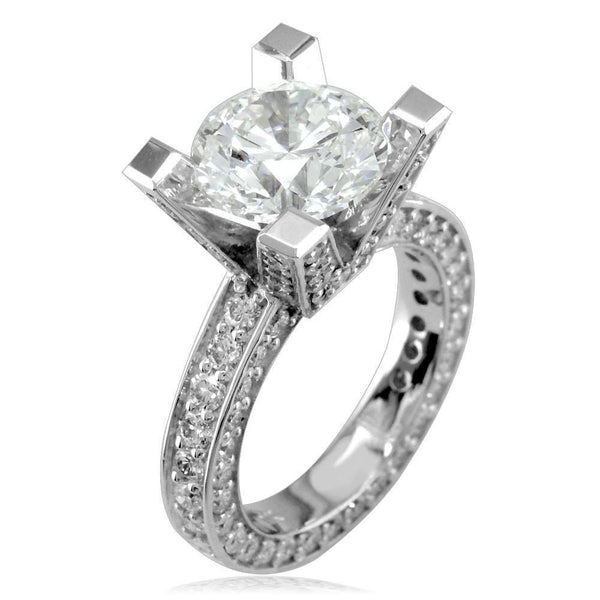 Diamond Engagement Ring Setting with Round Diamond Side Stones E/W-K0020