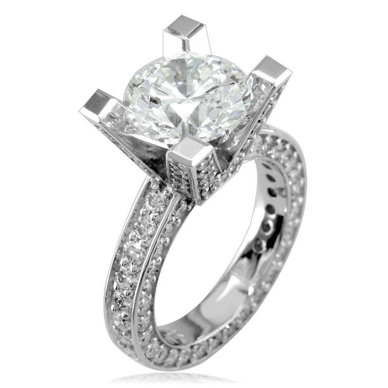 Diamond Engagement Ring Setting with Round Diamond Side Stones E/W-K0020
