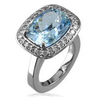 Ladies Wide Cushion Shape Gemstone Ring with Diamond Bezel LR-K0023