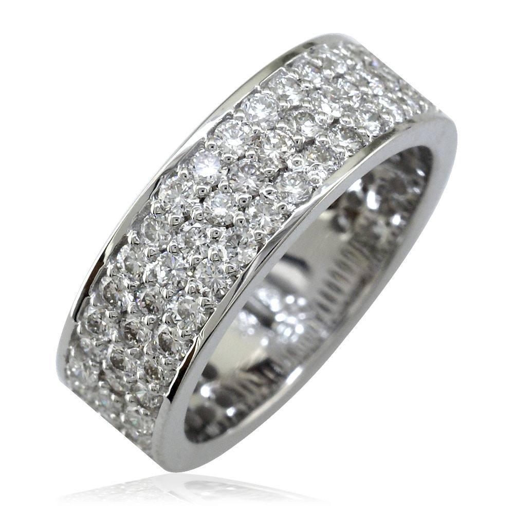 Wide Band with 3 Rows Of Diamonds in 18K White Gold, 6mm