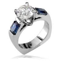 Engagement Ring Setting with Emerald Cut Sapphire Side Stones E/W-K0037