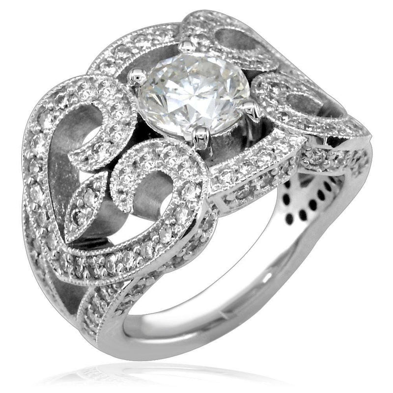 Ladies Vintage Style Diamond Ring Setting with Heart Shapes in 18K