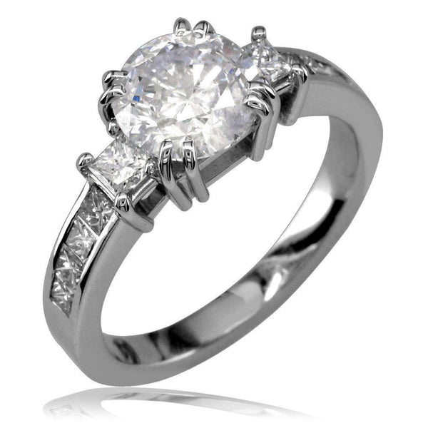 3 Stone Diamond Engagement Ring with Princess Cut Sides E/W-K0065