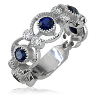 Ladies Vintage Style Diamond and Sapphire Band, 1.50CT Total Sapphires