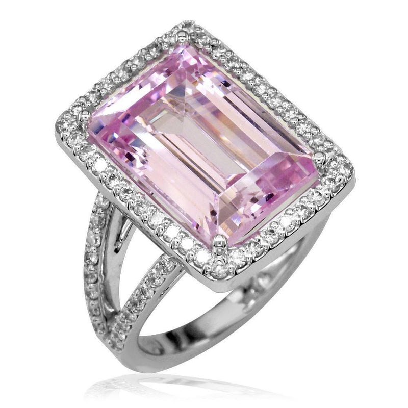Latitude Large Kunzite and Diamond Ring with Split Shank in 18K