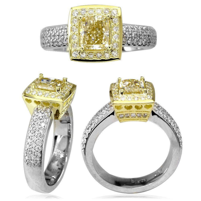 Complete Two-Tone Radiant Cut Diamond Halo Engagement Ring in 18k White and Yellow Gold