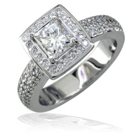 Diamond Halo Engagement Ring Setting with Heart Detail in 14K White Gold, 0.75CT