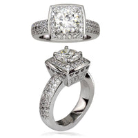 Diamond Halo Engagement Ring Setting with Heart Detail in 14K White Gold, 0.75CT