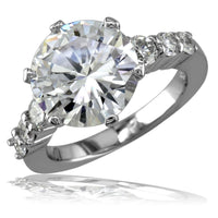 Large Diamond Engagement Ring with Round Side Stones E/W-K0091
