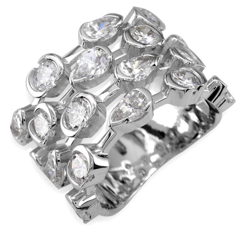 Ladies 4 Row Alternating Pear and Rounds Diamond Ring LR-K0094