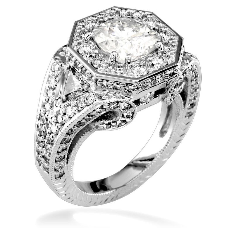 Large Diamond Engagement Ring with Octogon Bezel E/W-K0107