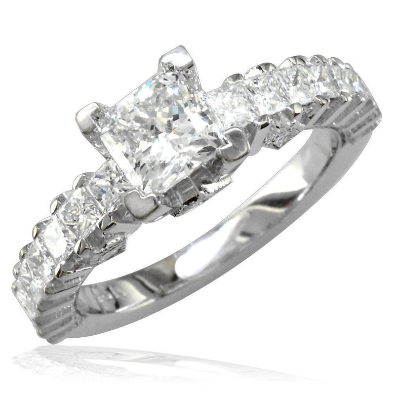 Diamond Engagement Ring with Princess Cut Sides E/W-K0113