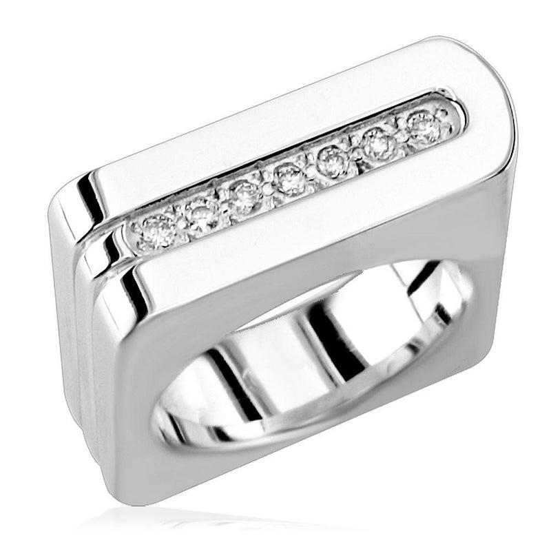 Square Style Ladies Ring with Diamond Line
