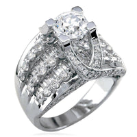 Wide Round Diamond Engagement Ring with 5 Rows Of Diamonds E/W-K0125