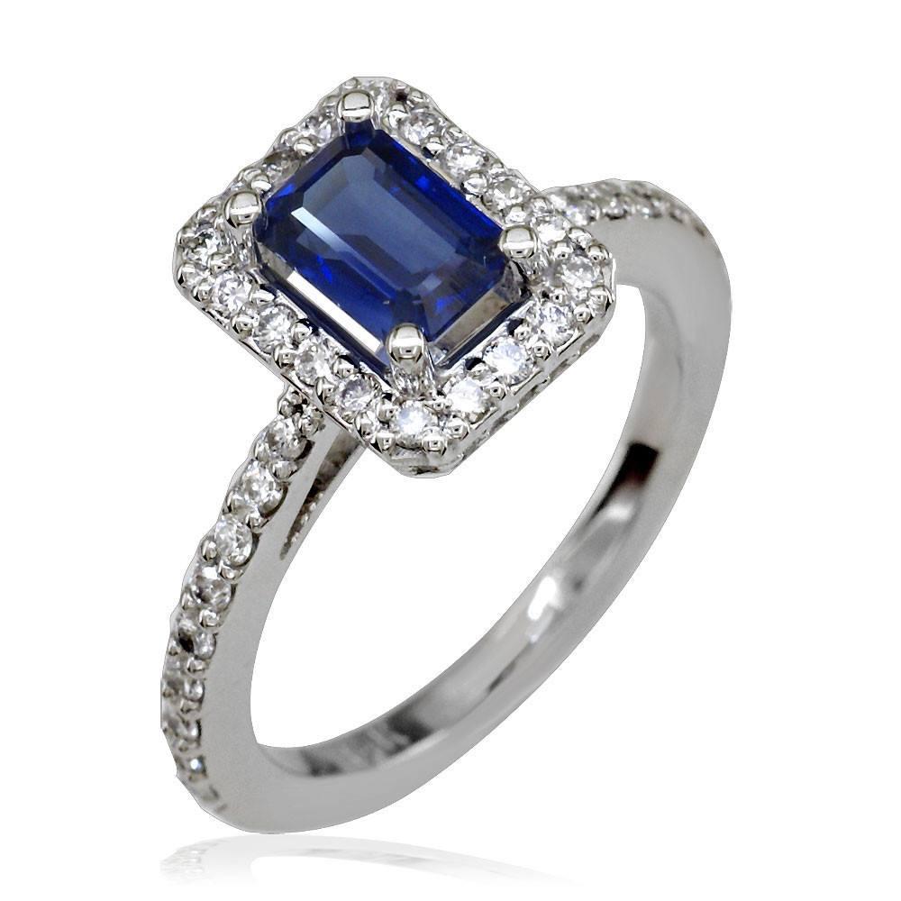 Thin Diamond Ring with Sapphire Center Stone in 14K
