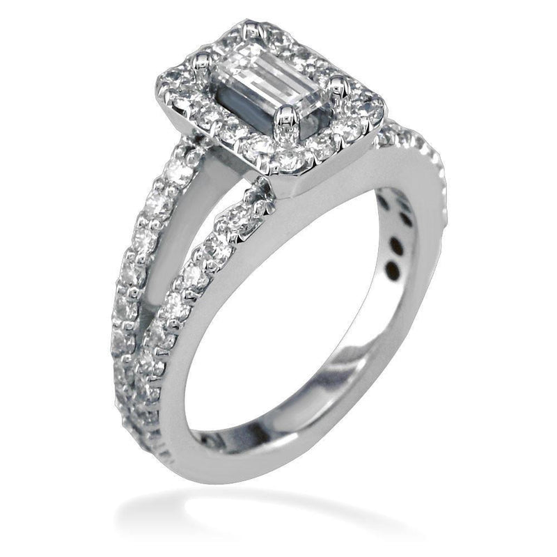 Emerald Cut Diamond Engagement Ring with Diamond Halo E/W-K0127