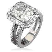 Large Radiant Cut Diamond Engagement Ring with Diamond Halo E/W-K0129