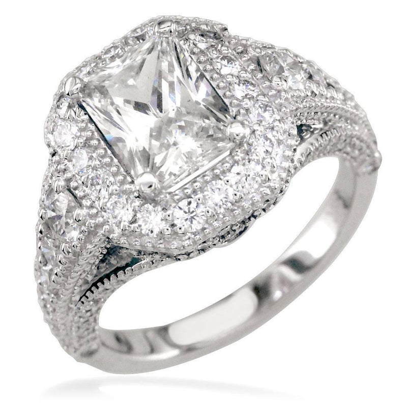 Large Radiant Cut Diamond Engagement Ring with Diamond Halo E/W-K0138