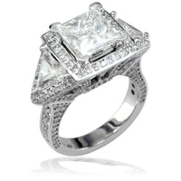 Large Princess Cut and Trillion Three Stone Diamond Engagement Ring E/W-K0144