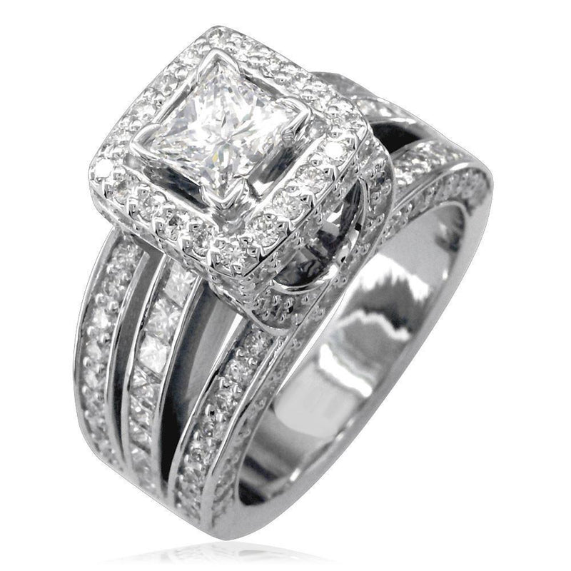 Diamond Engagement Ring with Diamond Halo and 3 Rows Of Diamonds E/W-K0148