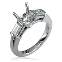 Diamond Engagement Ring Setting with Baguette Sidestones in 18K White Gold, 0.93CT