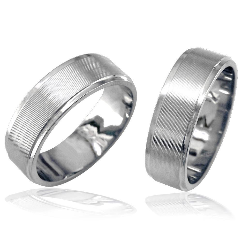 Mens 7mm Band with Carved Lines in 14K White Gold