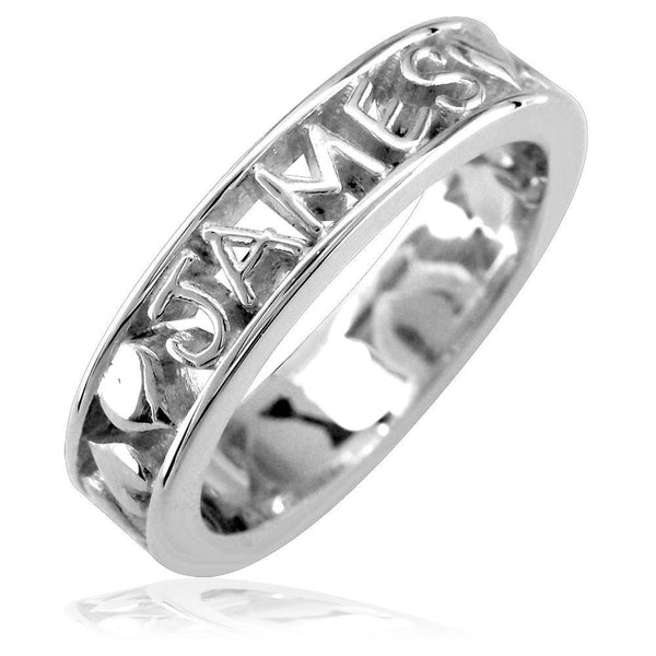 Any Name Framed Stackable Heart Name Ring in 14k White Gold