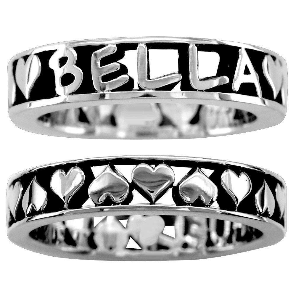 Any Name Framed Stackable Heart Name Ring in Sterling Silver