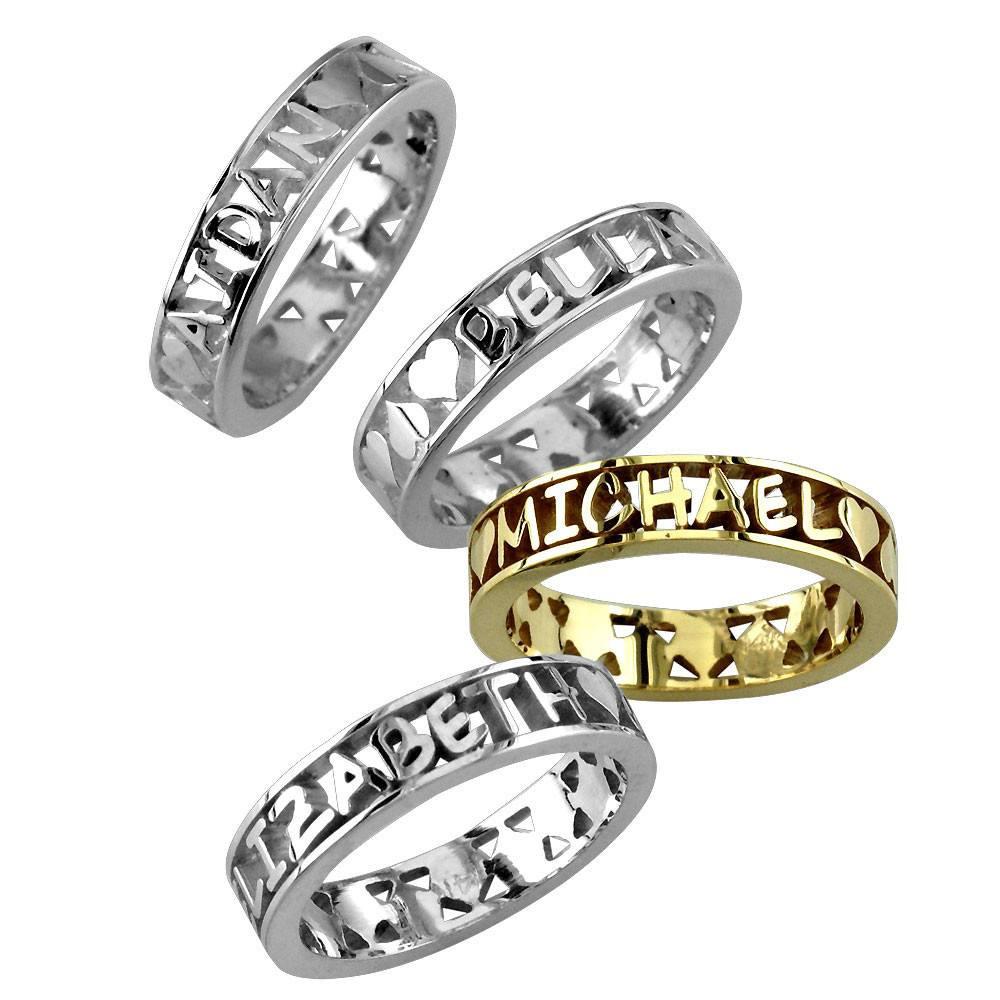 Any Name Framed Stackable Heart Name Ring in 14k White Gold