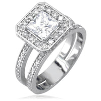 Princess Cut Diamond Engagement Ring with Diamond Halo E/W-K0196