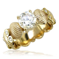 Diamond Engagement Ring Setting with Ocean Seashell Style Band, 0.30CT in 14k Yellow Gold