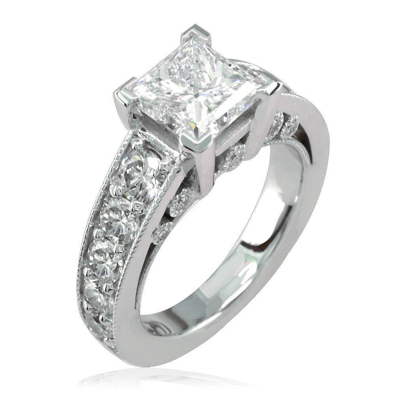 Princess Cut Diamond Engagement Ring with Diamond Sides E/W-K0244